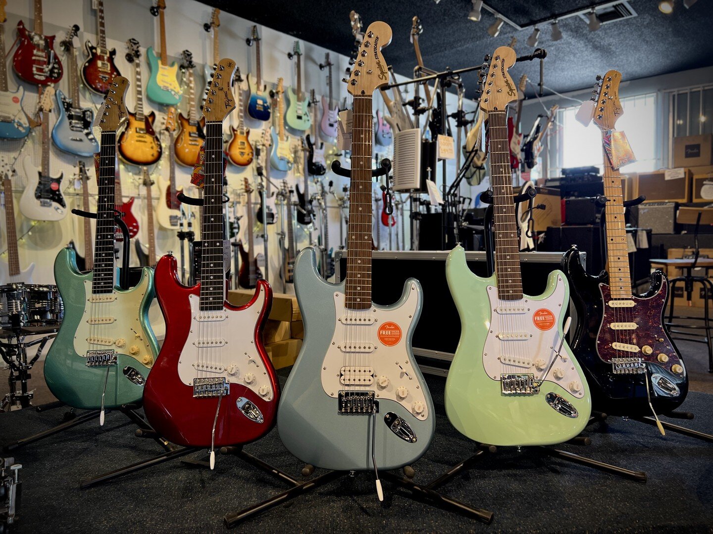 All of these Fender Squire Stratocasters are on sale. $ 199.99