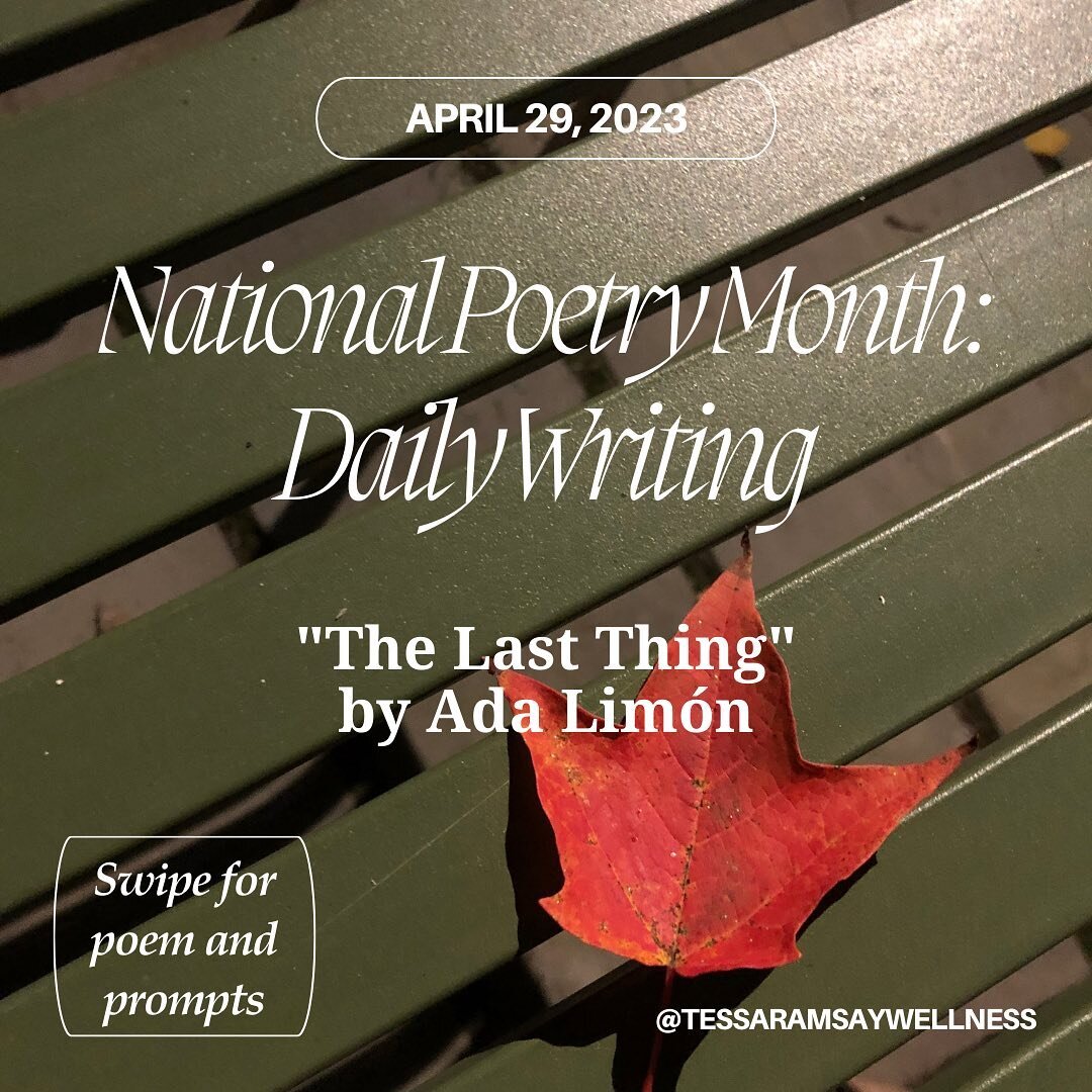 April 29, 2023: &ldquo;The Last Thing&rdquo; by Ada Lim&oacute;n ✨Every day this month, I&rsquo;ll be posting a poem and corresponding journal prompts. Join me on this writing journey to celebrate poetry✨ #nationalpoetrymonth #poetry #journaling #jou