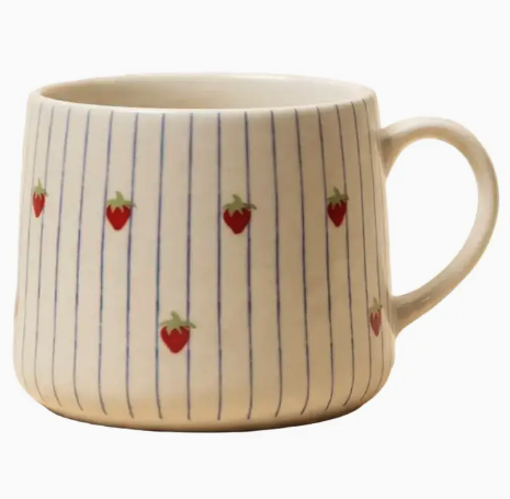Strawberry Stripe Mug | Handpainted Ceramic | 300ml