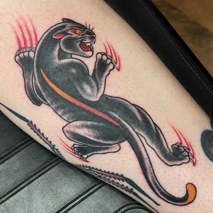 Tattoo by @kevinrileytattoos 
.
.
.
.
.
#studioonetattoo #norwood #since1992 #panthertattoo #traditionaltattoo #boldwillhold #catsofinstagram #delcotattooshops