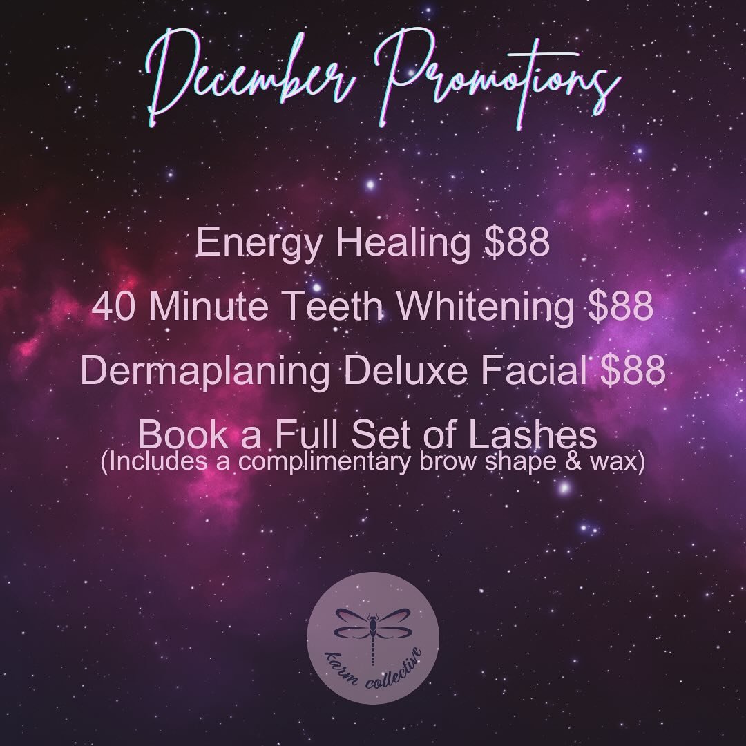 🎁 Holiday Glow-Up Specials! 🎁

This season, sparkle brighter than the Christmas lights with these festive deals❣️

🎄 Energy Healing Sessions &ndash; $88 (recharge your spirit for the holidays)
🎄 40-Minute Teeth Whitening &ndash; $88 (shine as bri