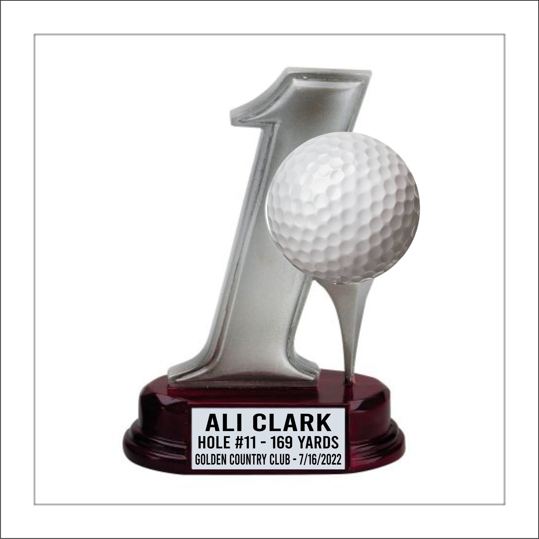 Hole in one with Mahogany colored base golf trophy, Hole-in-one trophy, personalized hole in one trophy, hole in one ball trophy, golf trophy, golf, golf trophy, perfect golf trophy, hole in one