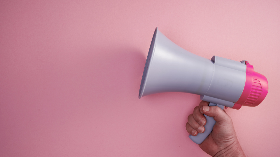 Megaphone on a pink background, thanks to Paladin Marketing