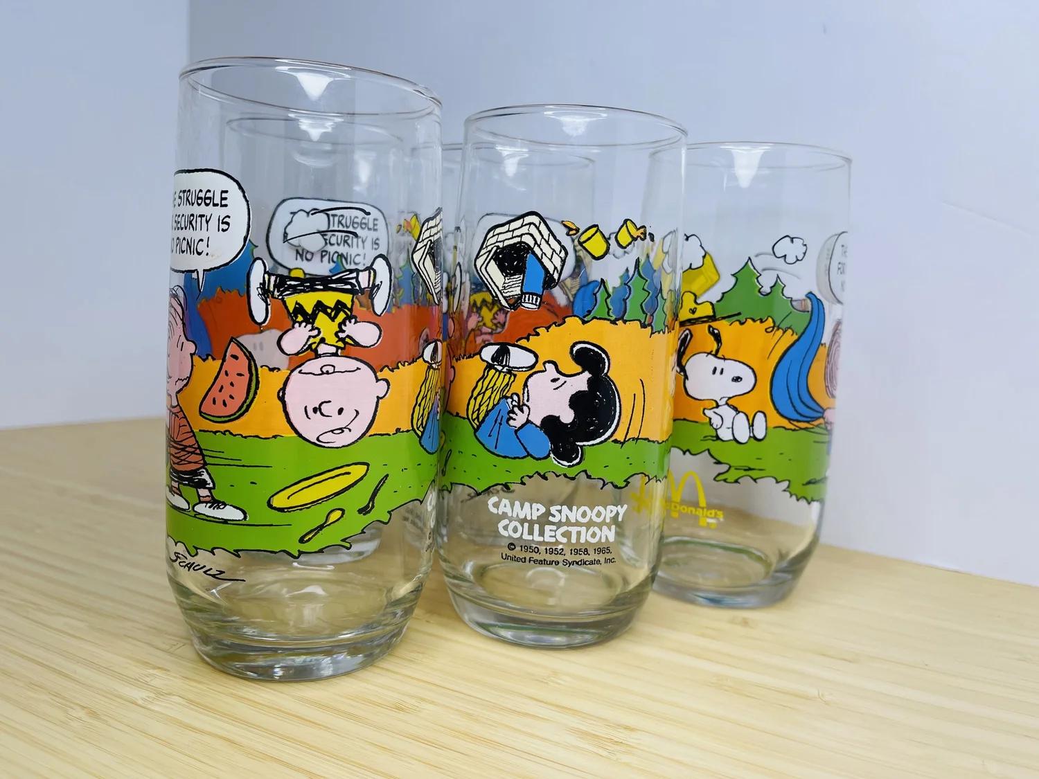 McDonalds Glass Camp Snoopy Collection  Selling Peanuts