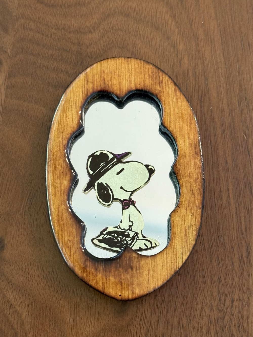Snoopy Mirrored Magnet with Wood Frame — Selling Peanuts