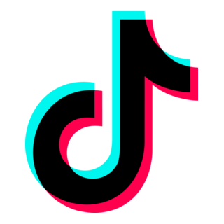 TikTok logo with black, pink, and cyan colors.