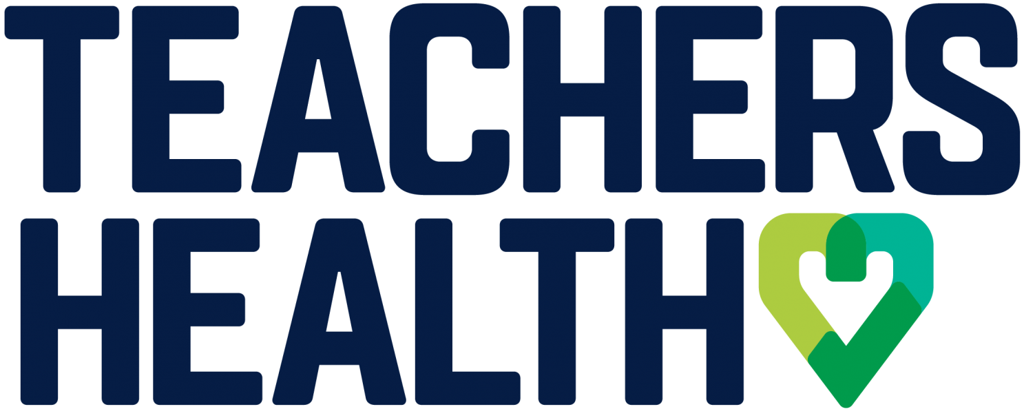 Text that reads 'Teachers' Health' with a stylized heart-shaped stethoscope logo in green and teal.