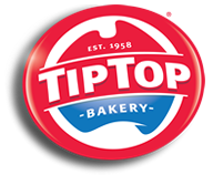 Tip Top Bakery logo with est. 1958, featuring red, white, and blue colors.