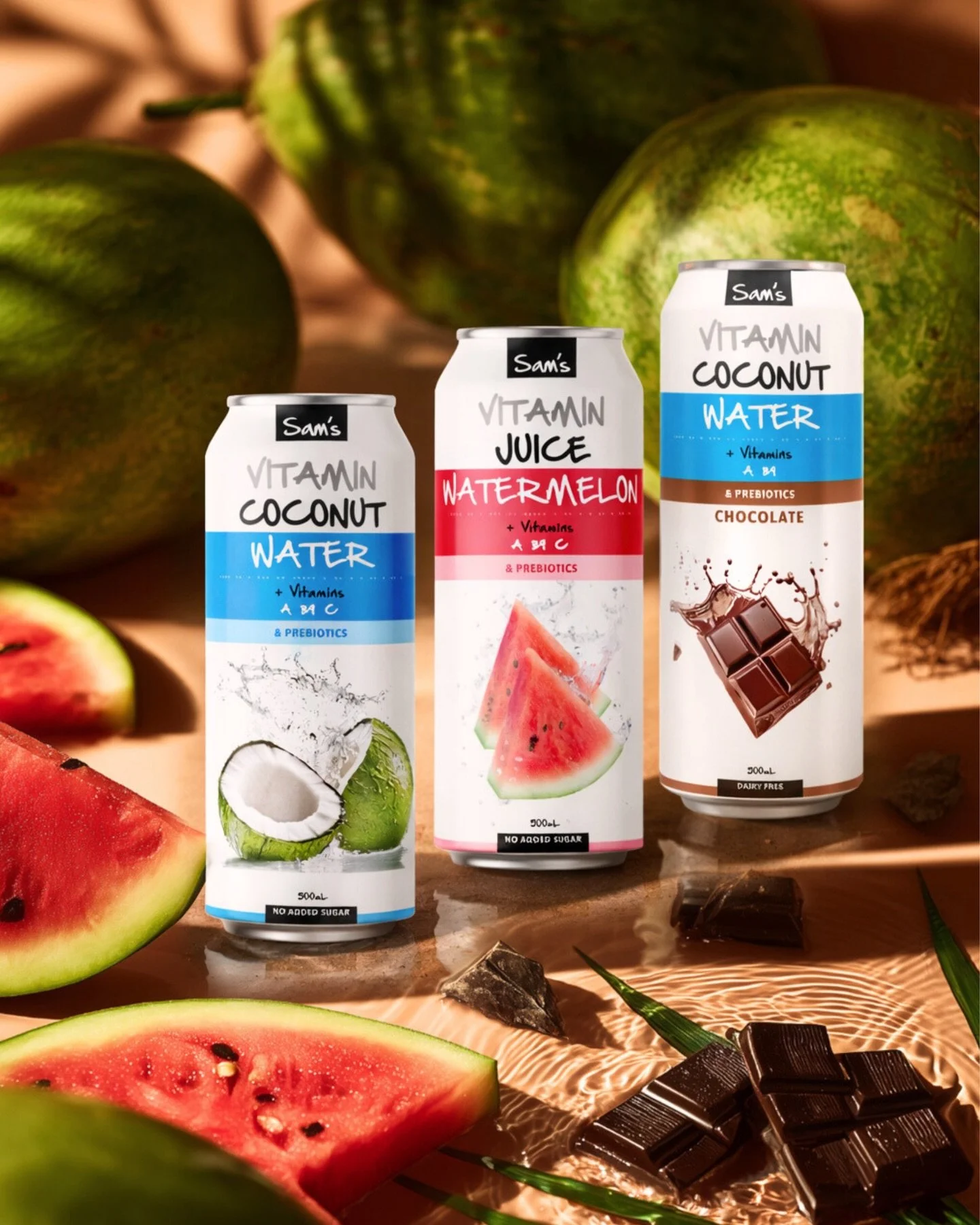 New work over the past few months and excited to share🤍

I had the pleasure of designing the new large-can additions for Sam&rsquo;s Vitamin Juice range with @aus.bev , extending the existing Sam&rsquo;s Juices look and feel into Coconut Water, Wate