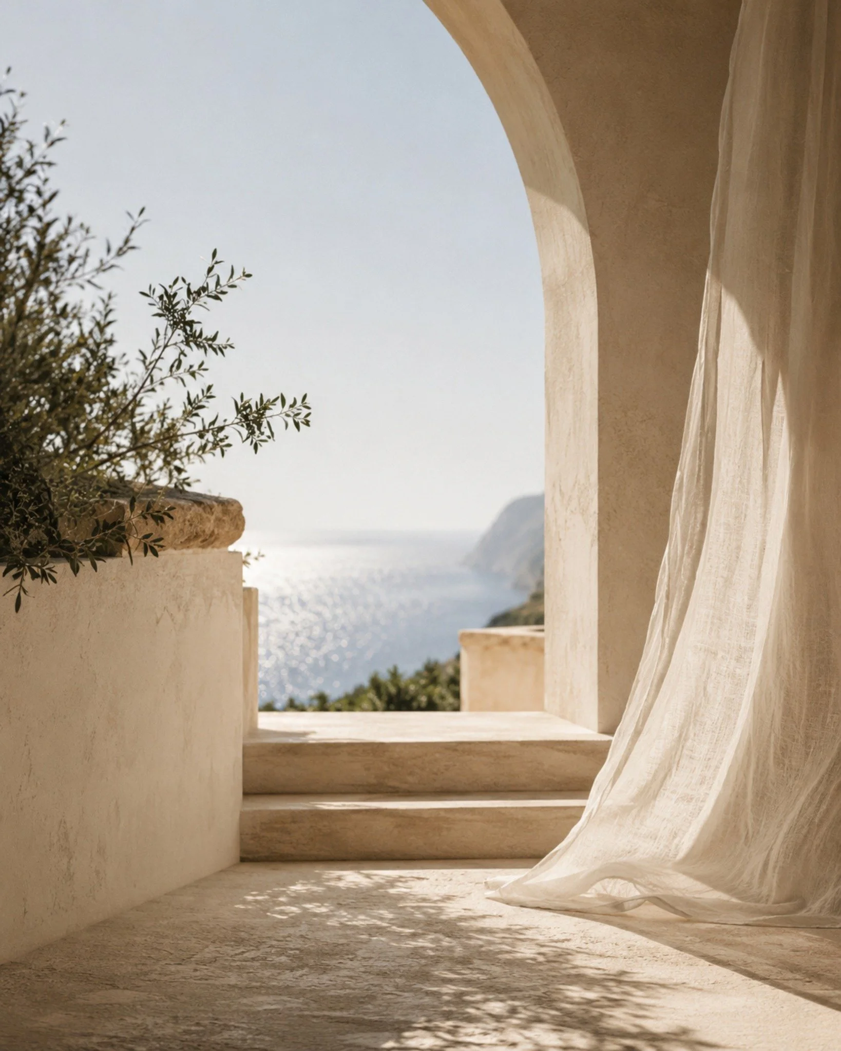 A quiet pause between projects.
Soft light, warm stone, movement in the fabric and a glimpse of water, the small details that shape a feeling before they ever become part of a brand.
Currently inspiring the studio: calm, texture and somewhere warmer.