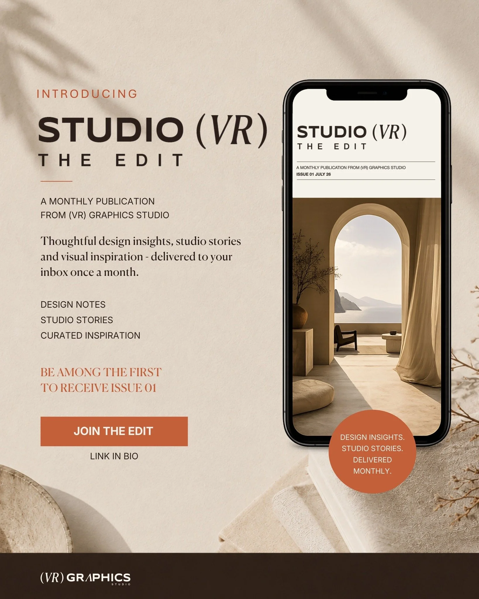 A little something new from STUDIO (VR) ✨

The Edit is my new monthly note filled with design thoughts, studio stories, current projects and the visual inspiration I&rsquo;ve been collecting along the way.

Just one thoughtful email each month, no in
