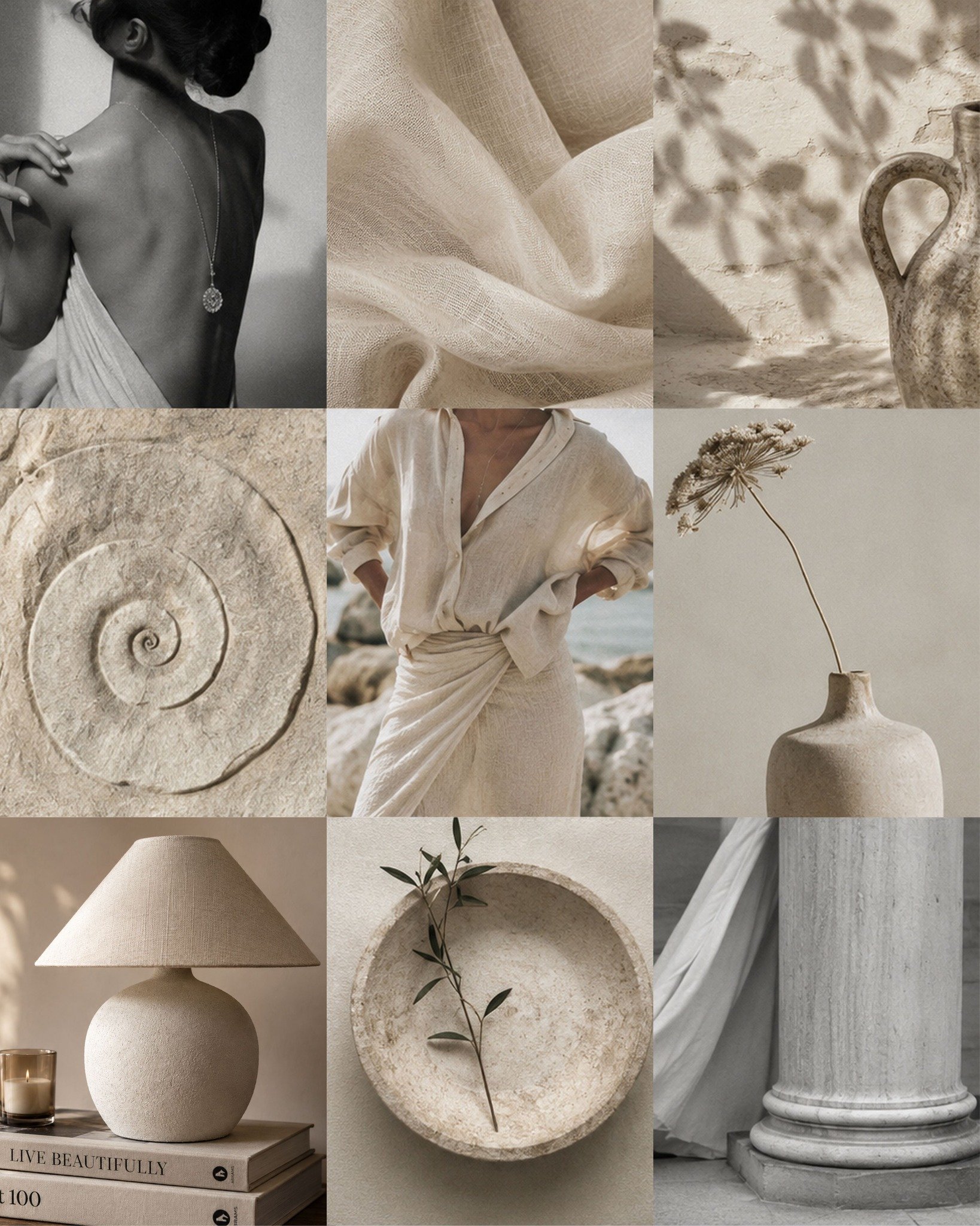 Midweek mood board 🤎

The beauty is always in the details, the curve of a lamp, the fall of linen, the texture of stone and the softness of light.

A little collection of colours, textures and forms inspiring me in the studio this week. These quiet 