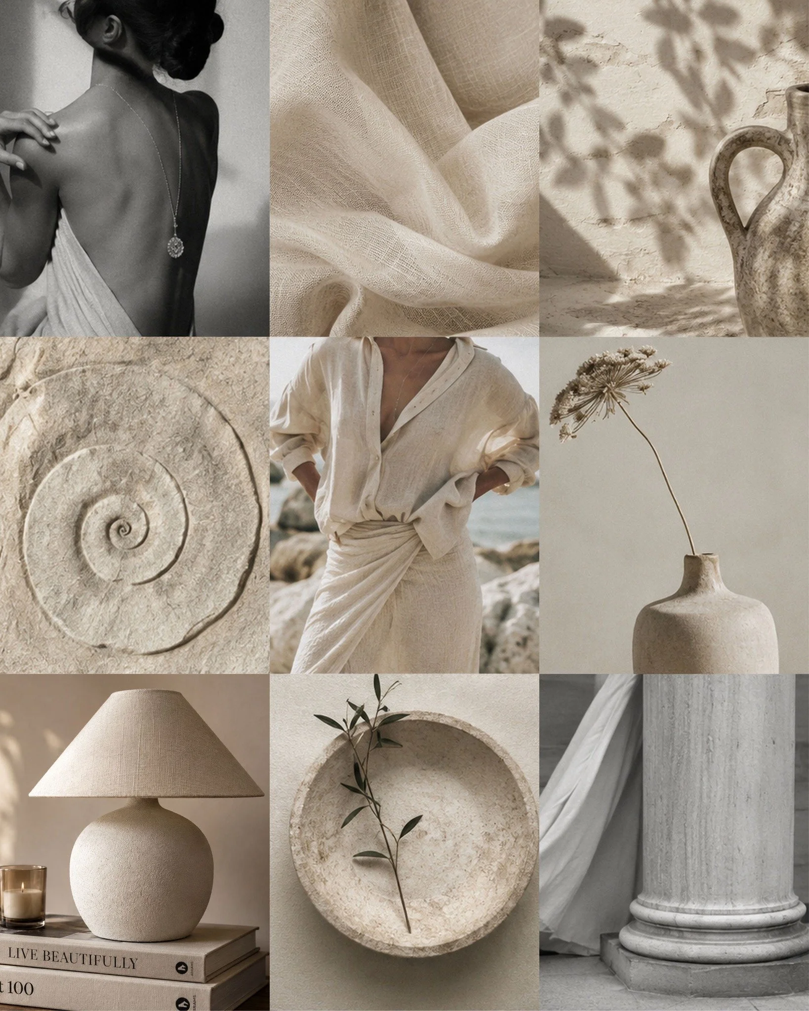 Midweek mood board 🤎

The beauty is always in the details, the curve of a lamp, the fall of linen, the texture of stone and the softness of light.

A little collection of colours, textures and forms inspiring me in the studio this week. These quiet 