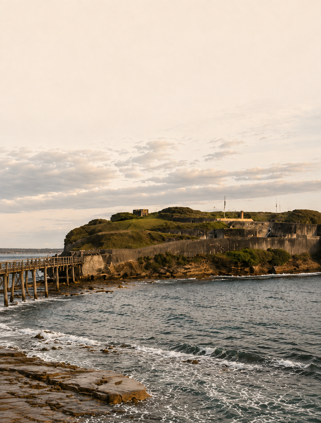 Bare Island at La Perouse, Sydney, connected by the historic footbridge overlooking the rugged coastline.