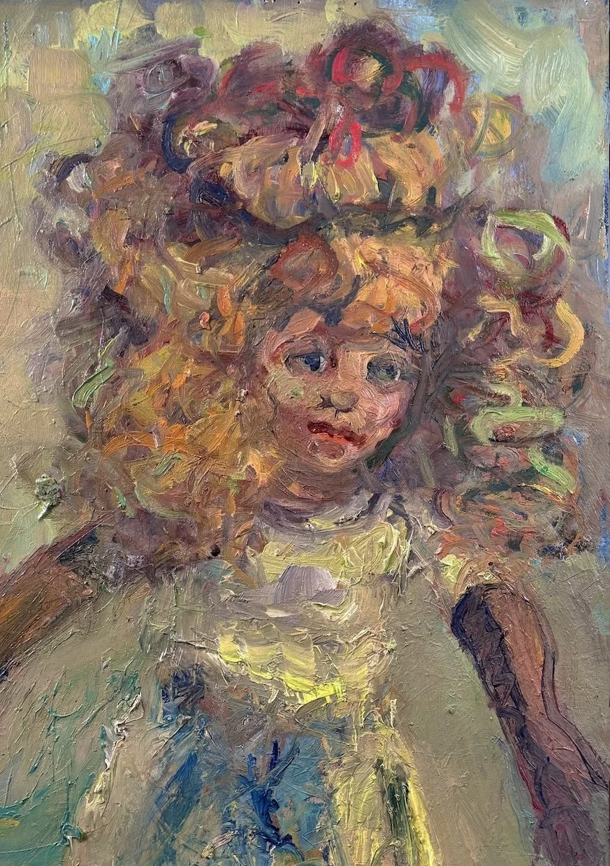 Dollface, oil on paper mounted on board,
14" x 10", 2016 (available)