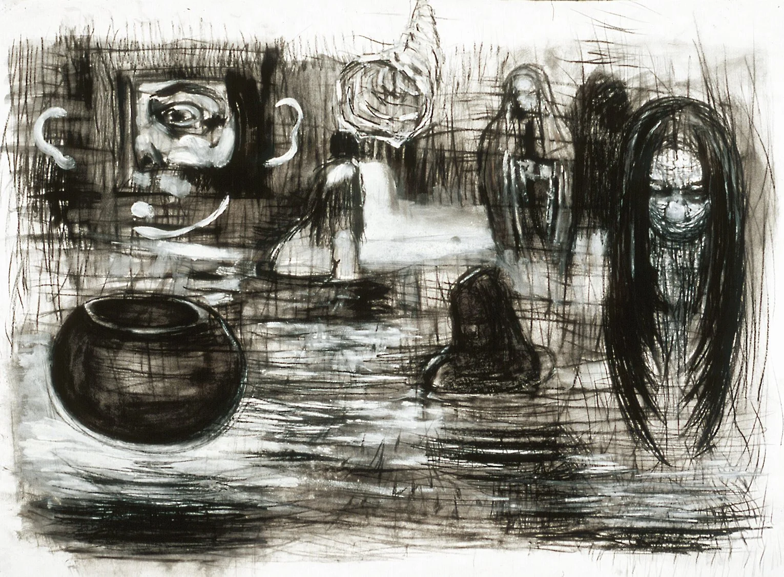 Bathers II, 36"x48", mixed media on paper, 2001

