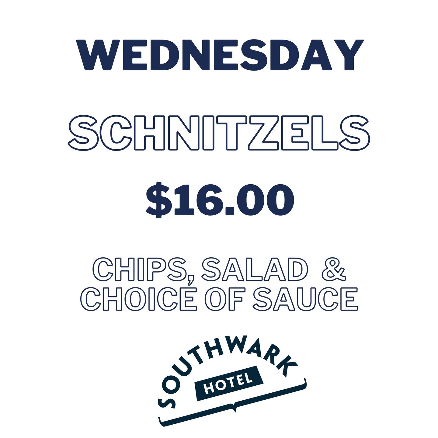 We love to see you any day, but on Wednesdays there is a lot to love with $16 Schnitzels for Lunch and Dinner.

#southwarkhotel #southwarkpub #schnitzels #pubfeed #pubfood #adelaidepubs #familyrun #supportyourlocal #lunch #dinner #food #thebarton #ea