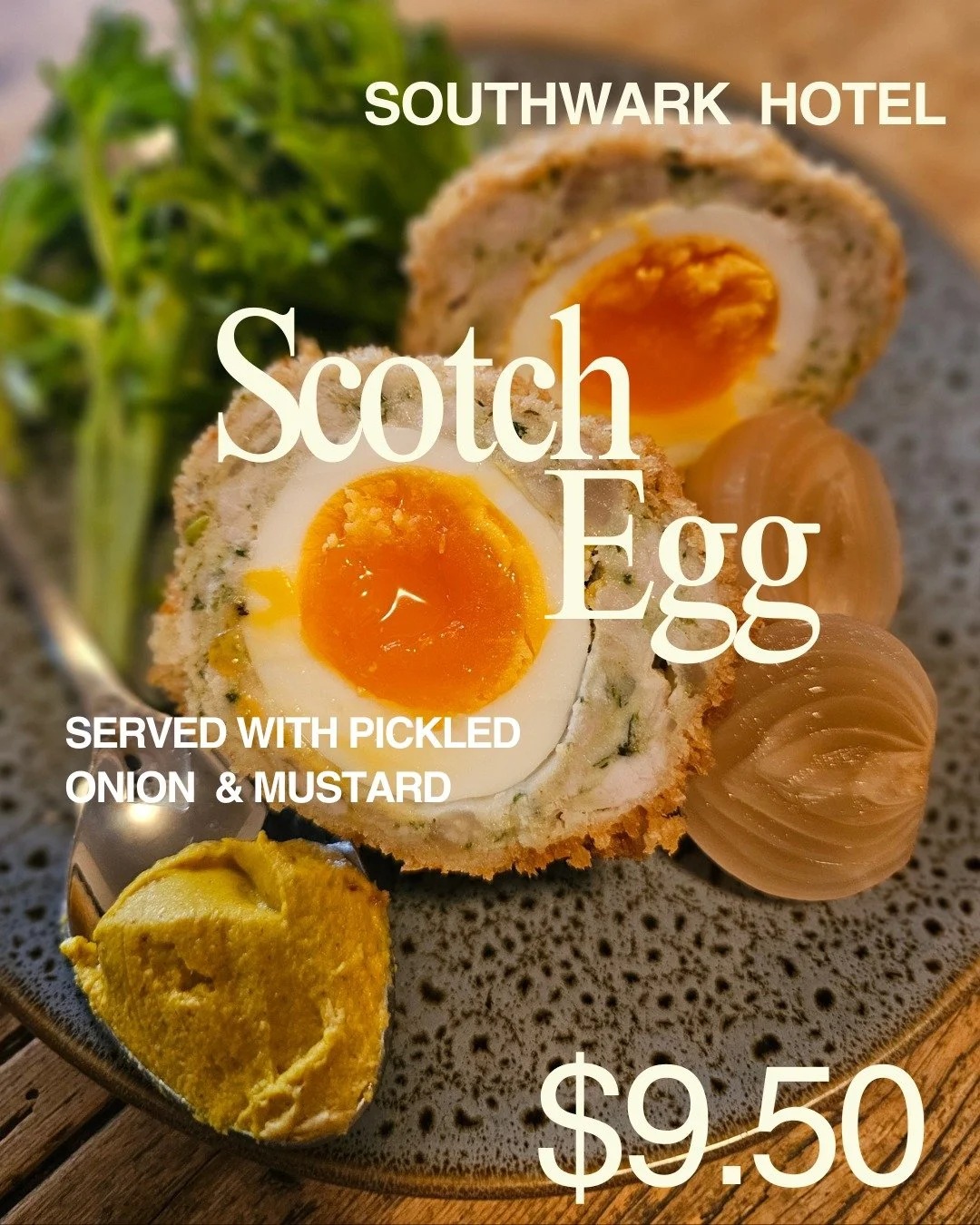 🥚New on the Bar Snack Menu - Scotch Egg for just $9.50
Crispy, golden &amp; served with a Pickled Onion &amp; Mustard - the perfect classic pub bite.

🍺The Southwark Hotel
Good food. Good people. Good pub