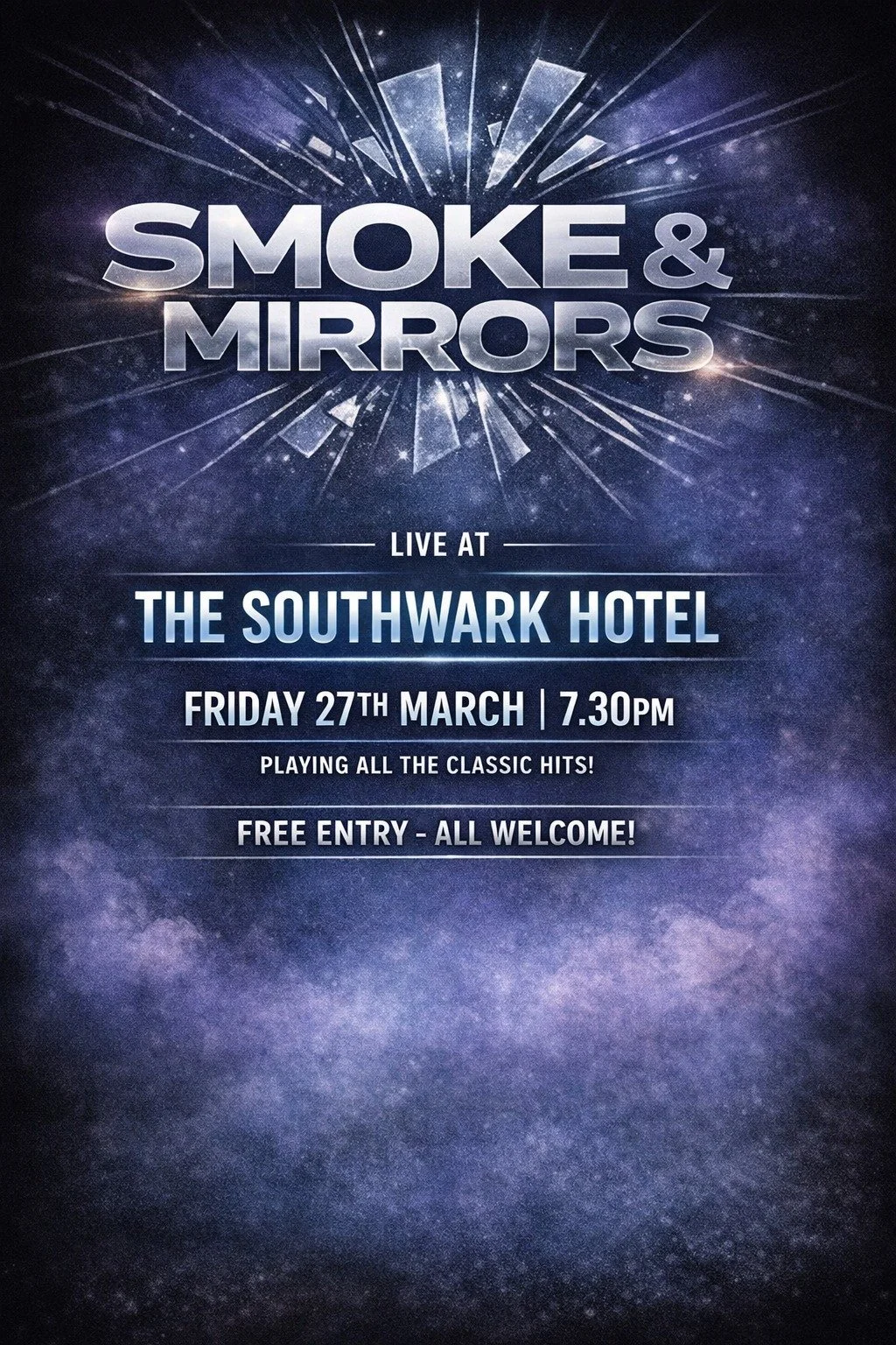 🎶 Tonight at The Southwark Hotel 
Kick off your Friday evening with Smoke &amp; Mirrors from 7pm. 
It&rsquo;s the perfect way to unwind, enjoy great music, and soak up the atmosphere.

🍽️ Feeling hungry? 
Our kitchen will be serving from 5.30pm to 