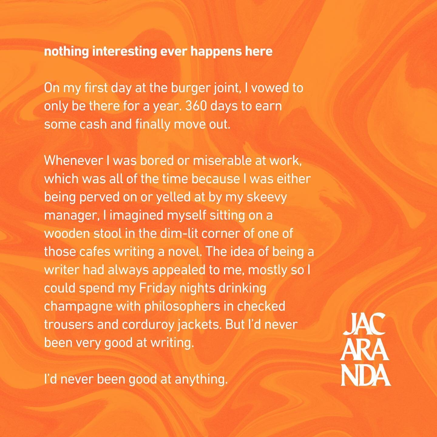 ✨ 4 DAYS TO GO ✨

Underground Theatre Company and @jacarandajournaluq are proud to present &lsquo;nothing interesting ever happens here&rsquo;, a compelling short story by Lara Kenny. 

This piece is based on a conversation with &lsquo;FAST FOOD&rsqu