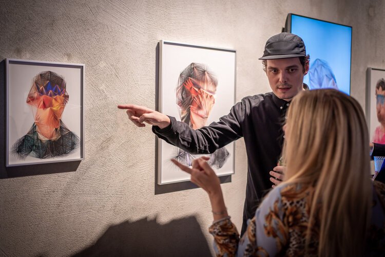 The artist Espen Kluge at the opening of his solo show at Kate Vass Galerie, Oct. 2019