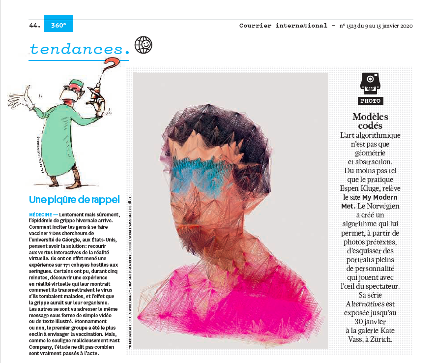 ESPEN KLUGE show 'ALTERNATIVES' featured on Courrier international