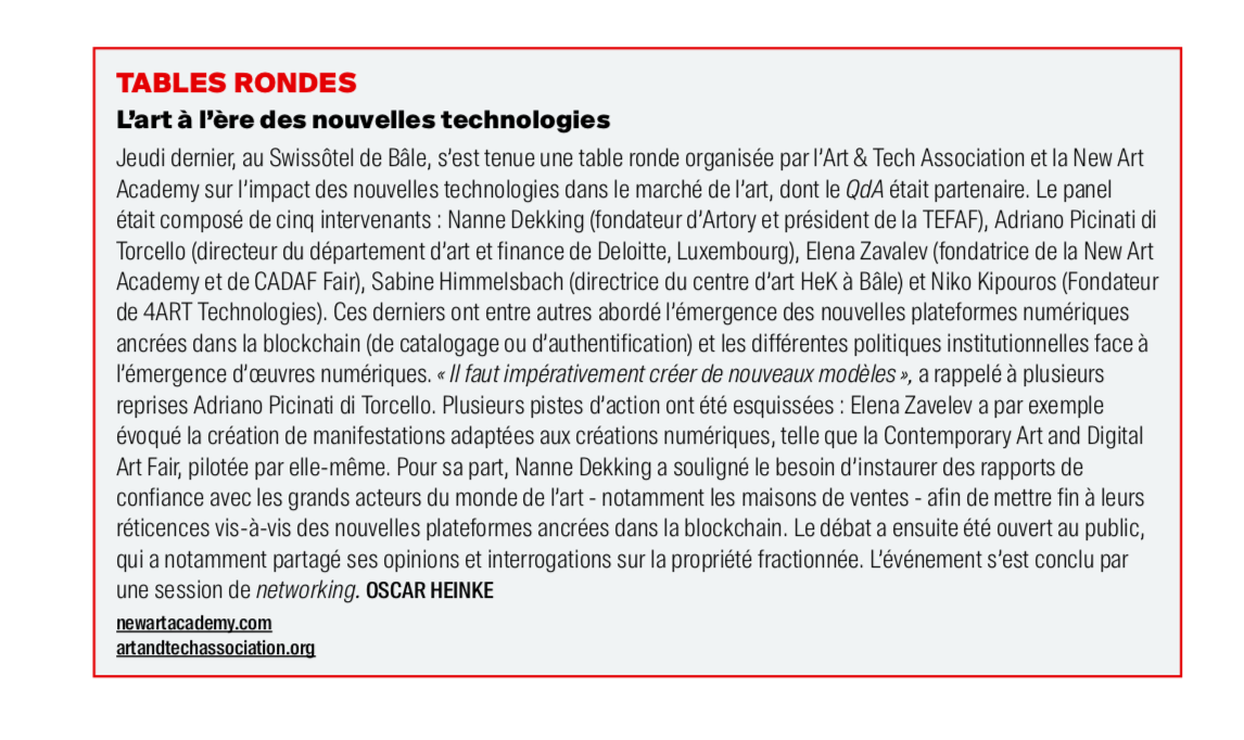 LE QUOTIDIEN DE L'ART - TABLES RONDES L’ART À L’ÈRE DES NOUVELLES TECHNOLOGIES 