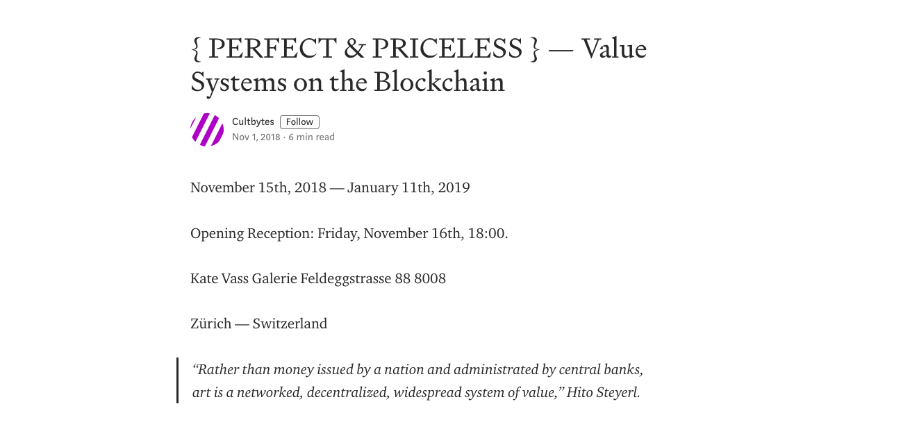 MEDIUM | CULTBYTES / { PERFECT &amp; PRICELESS } — VALUE SYSTEMS ON THE BLOCKCHAIN