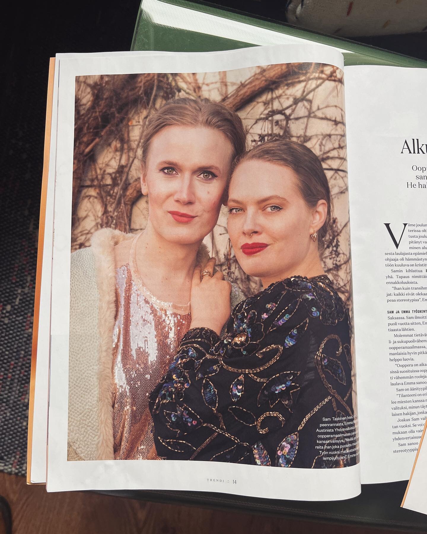 It is so weird and cool to see our faces in this month&rsquo;s edition of the Finnish fashion magazine, @trendimag ! 
We did an interview about being opera singers and our lives together! One day soon I&rsquo;ll get @samtaskinen to translate it for m