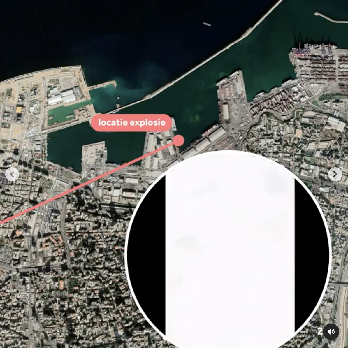 Mapped and verified videos circulating on Instagram during the Beirut explosion in August 2020, showing each location and its distance from the blast for spatial context.