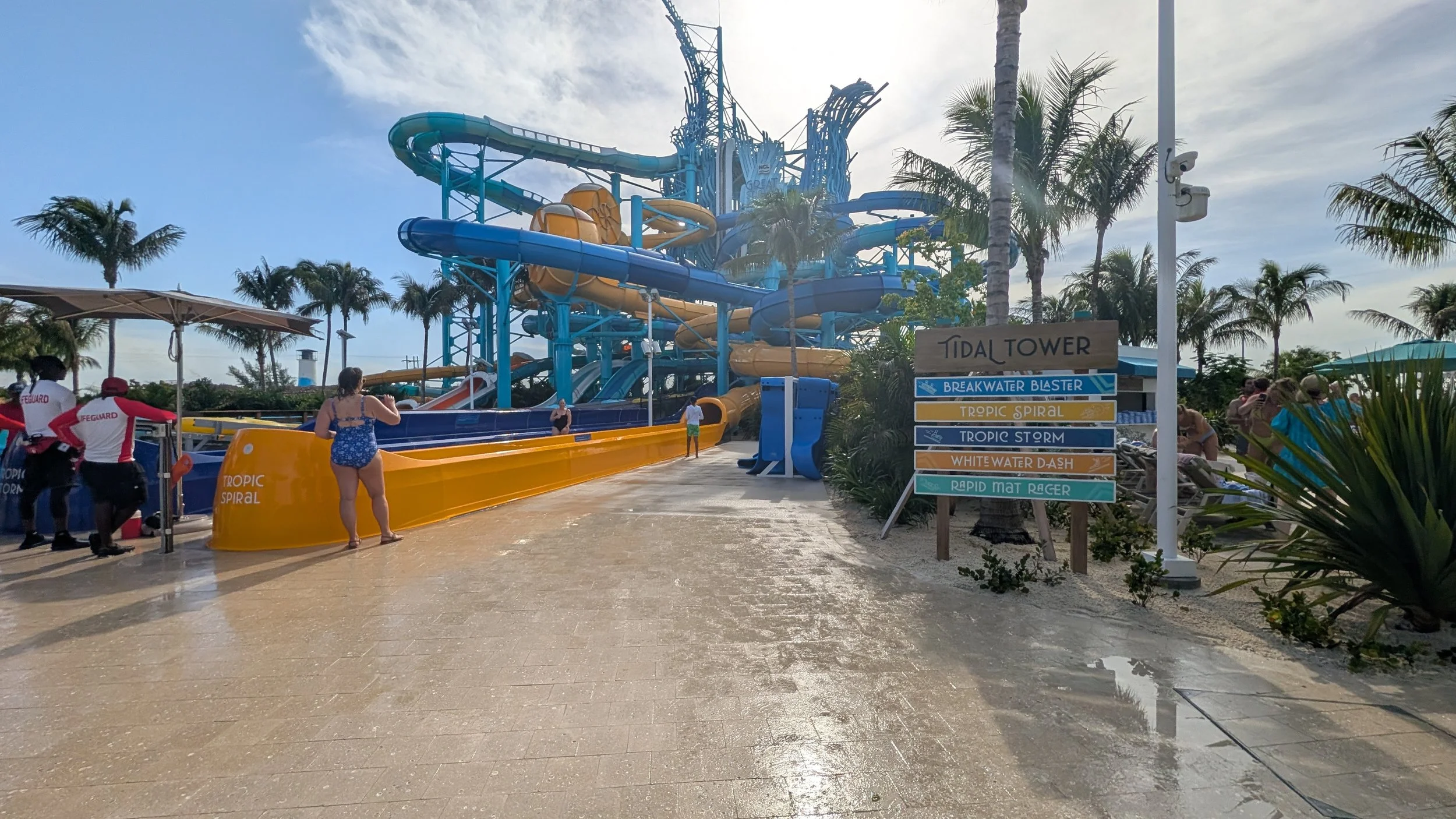 Tidal Tower waterslides complex at Great Tides Waterpark on Great Stirrup Cay by Norwegian Cruise Line