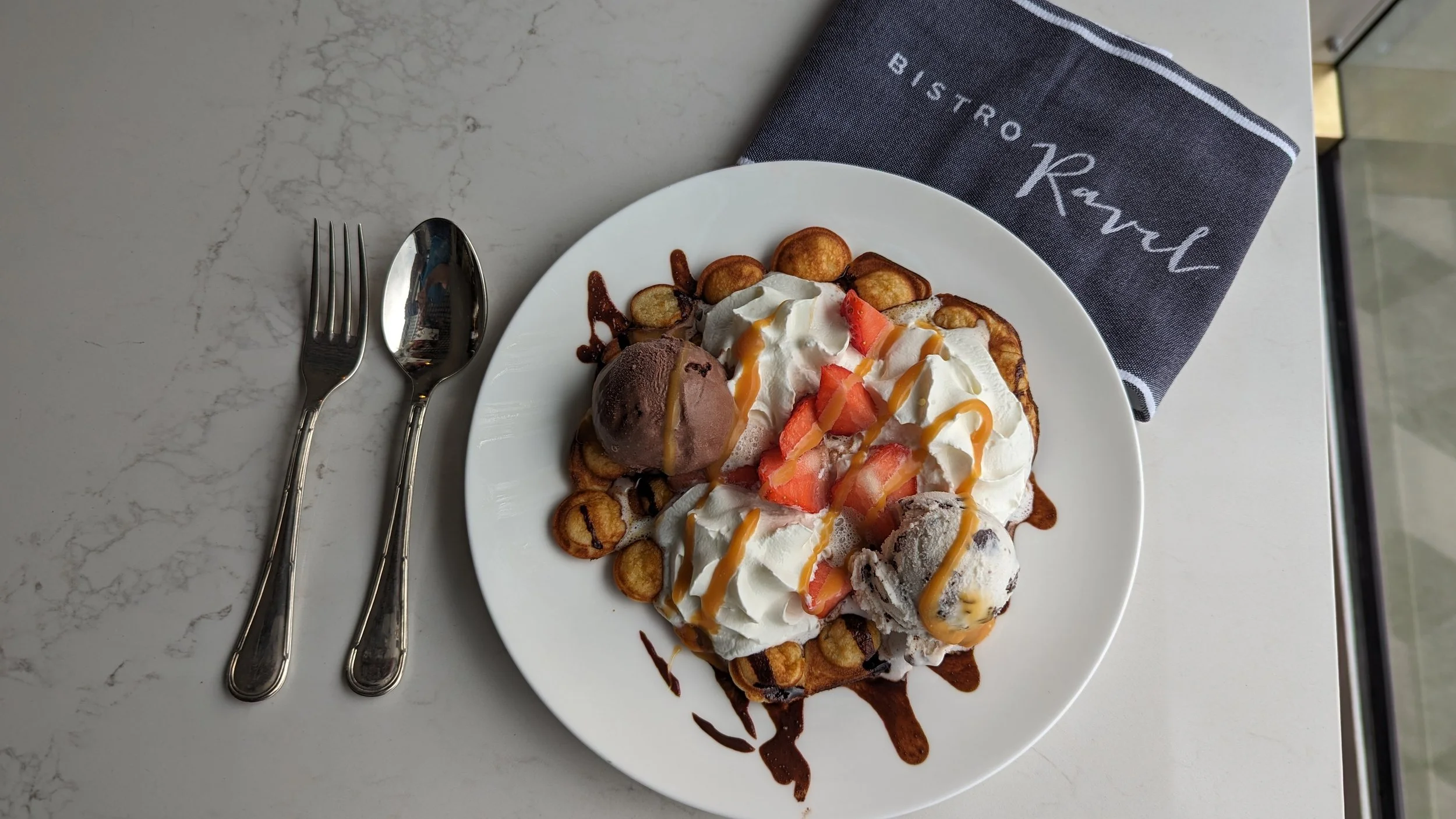 Waffle dessert on Riverside Ravel cruise in France