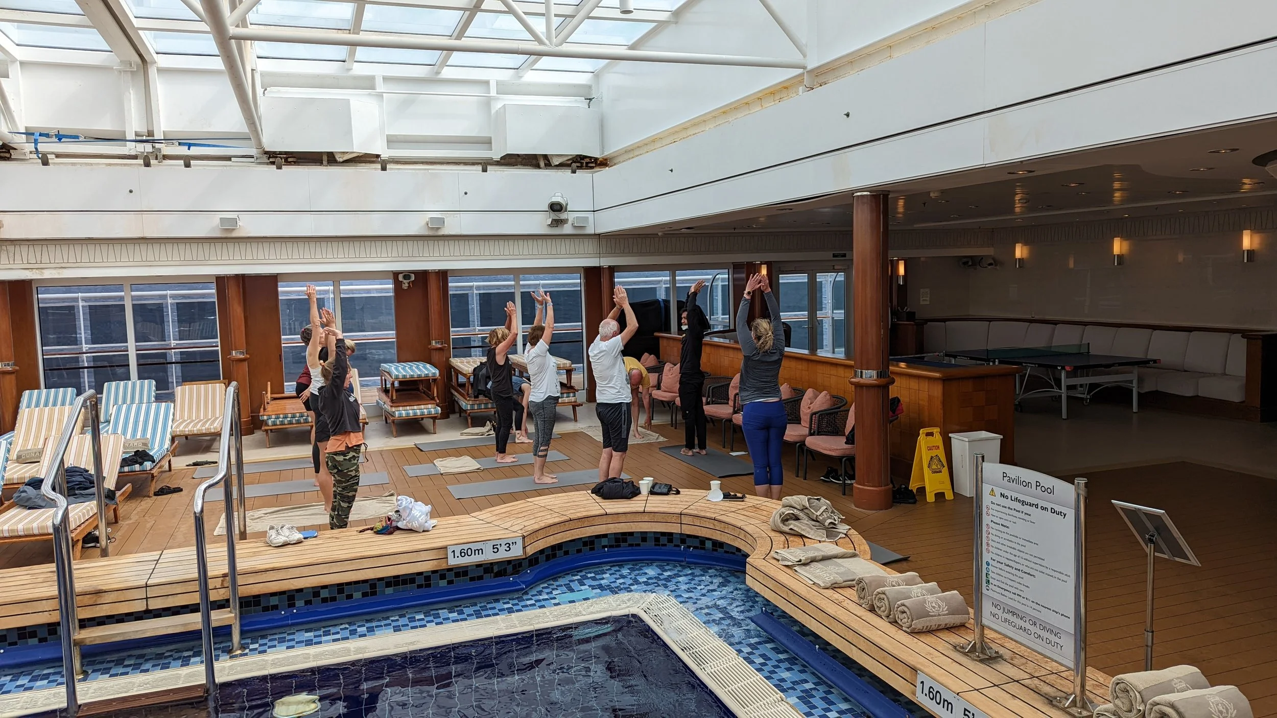 Morning stretch class on Queen Mary 2.