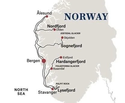 The route of Hurtigruten’s first-ever fjord-only itinerary, the Inner Fjords Explorer.