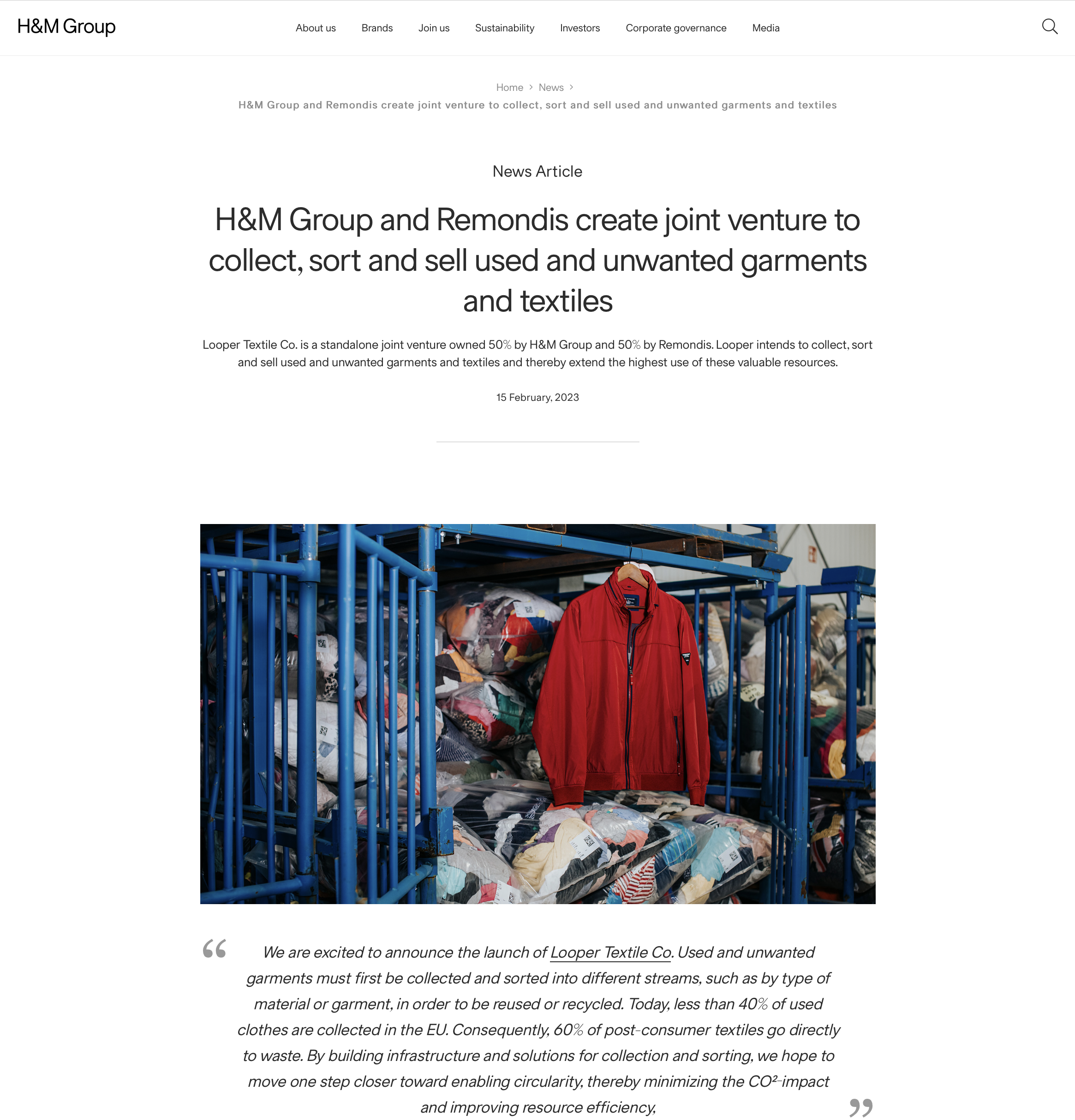 H&M Group and Remondis create joint venture. — Looper Textile Co.