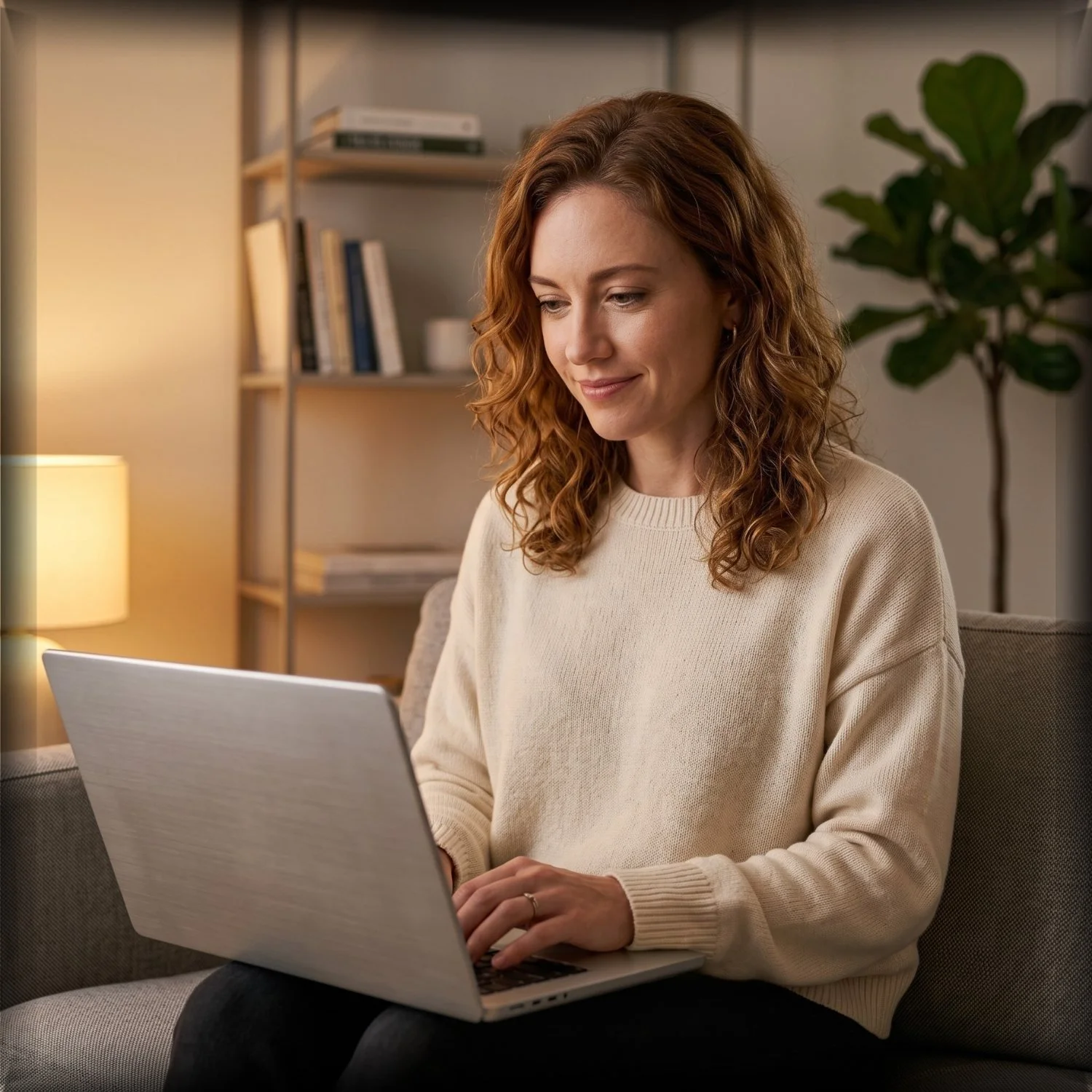 American woman working on a laptop. Replace your basic Linktree with a high-speed Dozro website."
