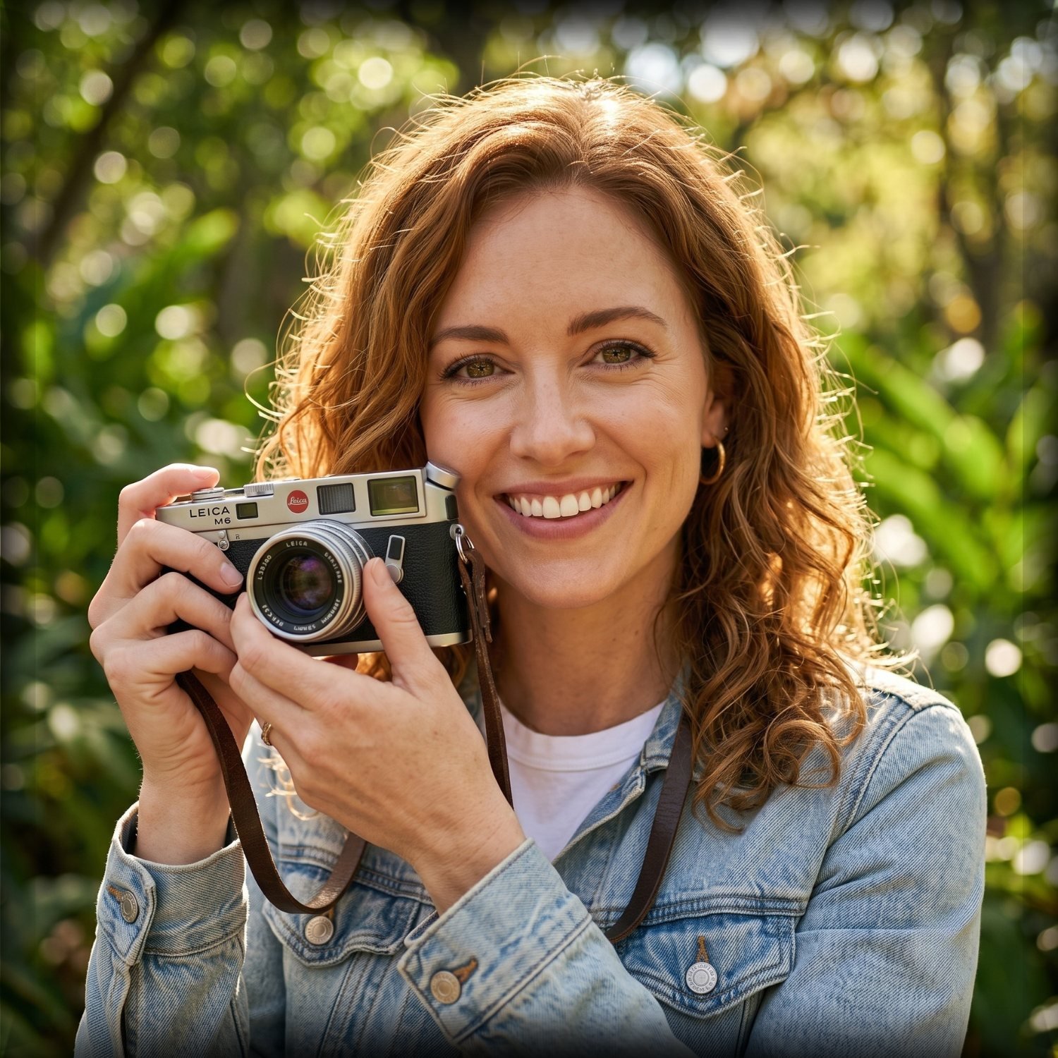 Caucasian young lady holding a film camera. Upgrade your digital identity with a custom personal website by Dozro.