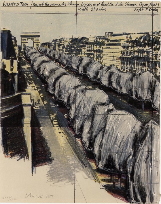 &lt;u&gt;&lt;a href="/artists/Christo-and-jeanneclaude"target="_blank"&gt;Christo&lt;/a&gt;&lt;/u&gt;&lt;p&gt;&lt;i&gt;Wrapped Trees, Project for the Avenue des Champs...&lt;/i&gt;, 1987&lt;/p&gt;