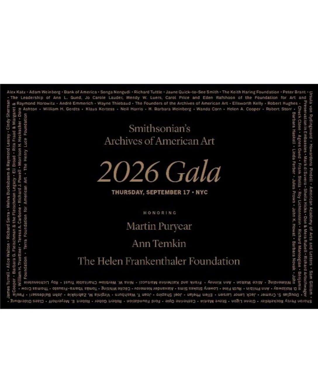 Congratulations to artist Martin Puryear; The Helen Frankenthaler Foundation; and Ann Temkin, The Marie-Jos&eacute;e and Henry Kravis Chief Curator of Painting and Sculpture at The Museum of Modern Art, for being honored at the Archives of American A