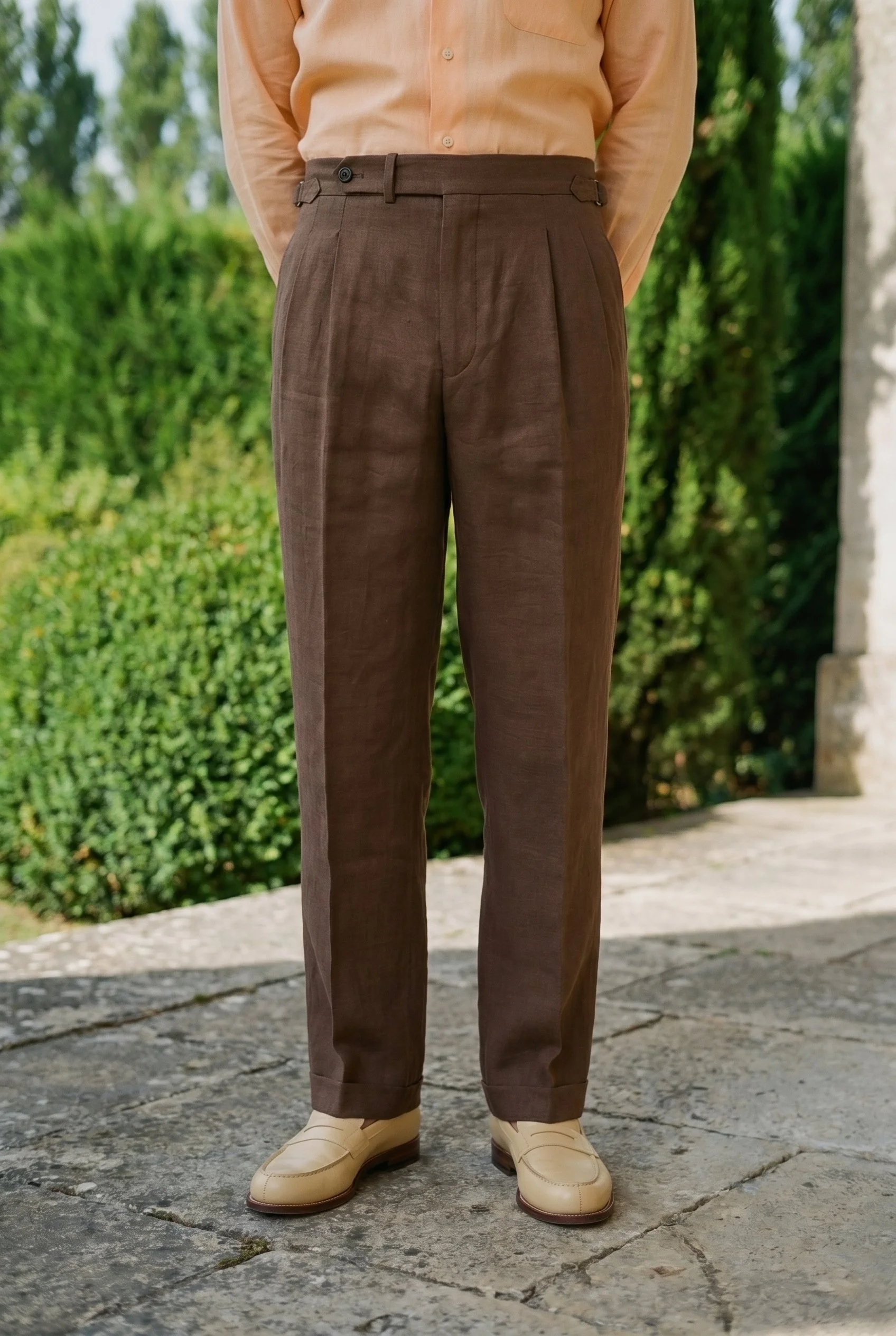 Pantalon en lin marron Brisbane Moss