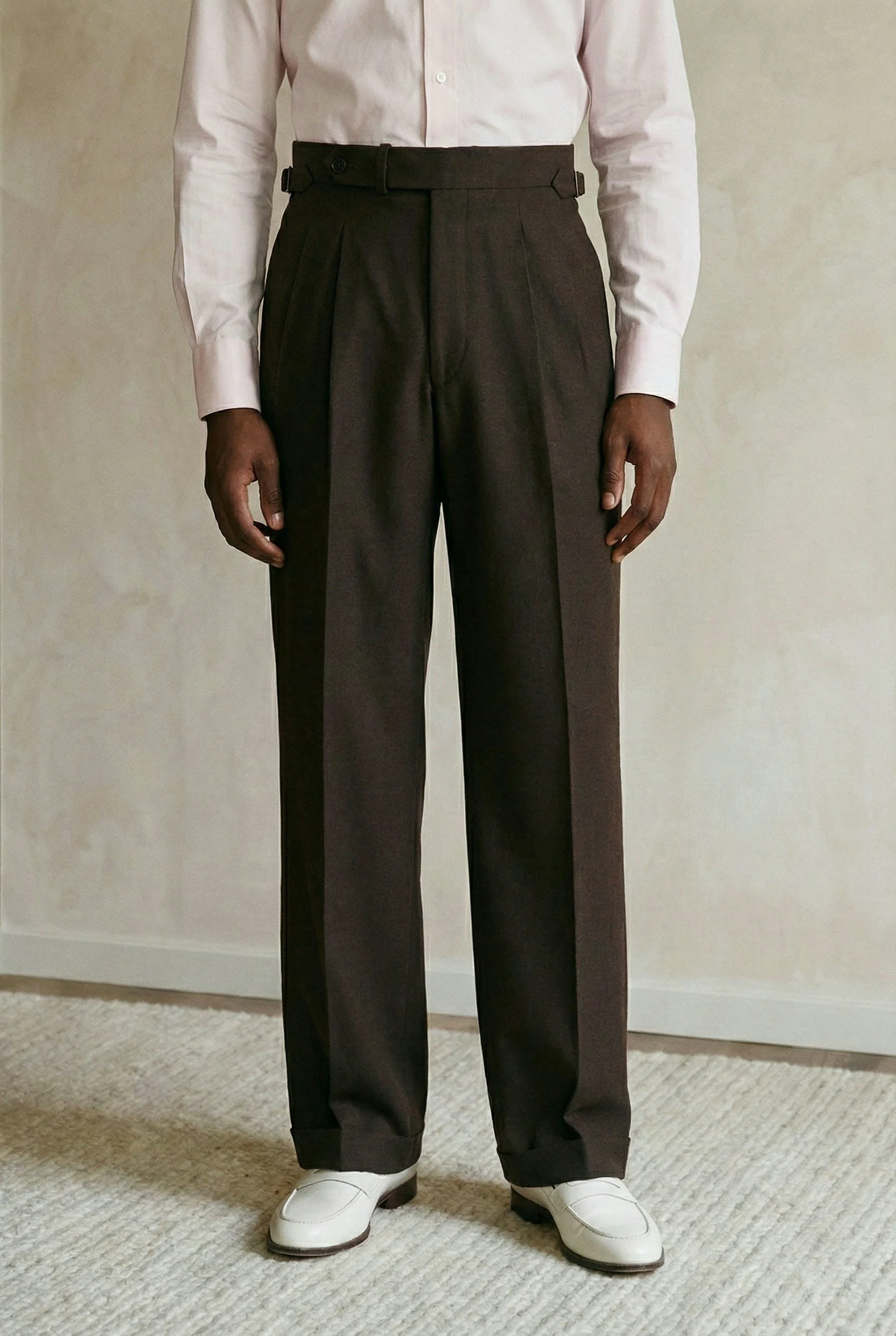 Pantalon chiné marron foncé en laine