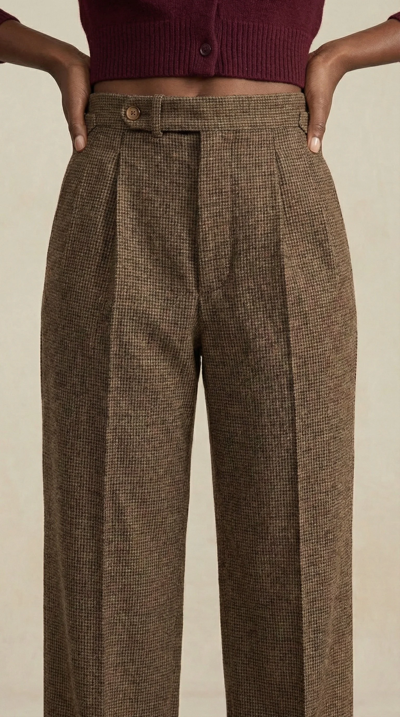 Pantalon en laine marron chinée