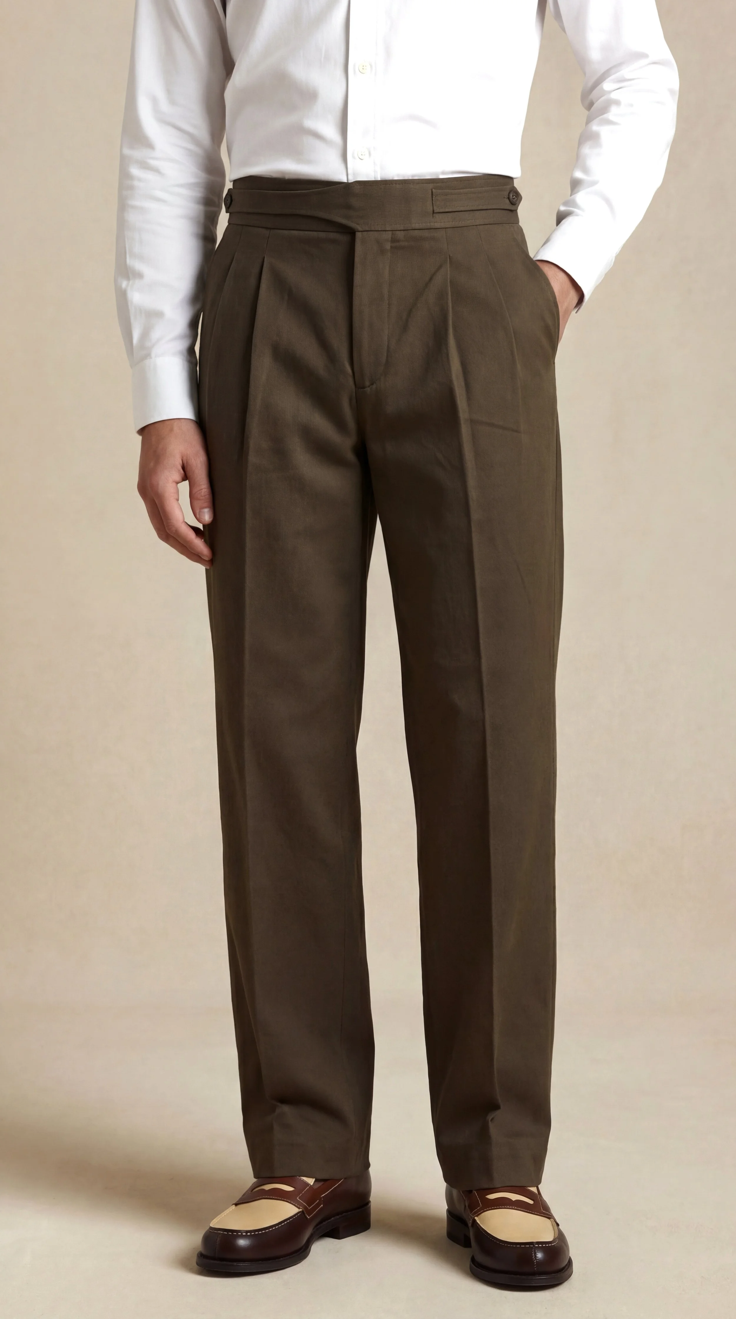Pantalon gurkha en coton brun olive