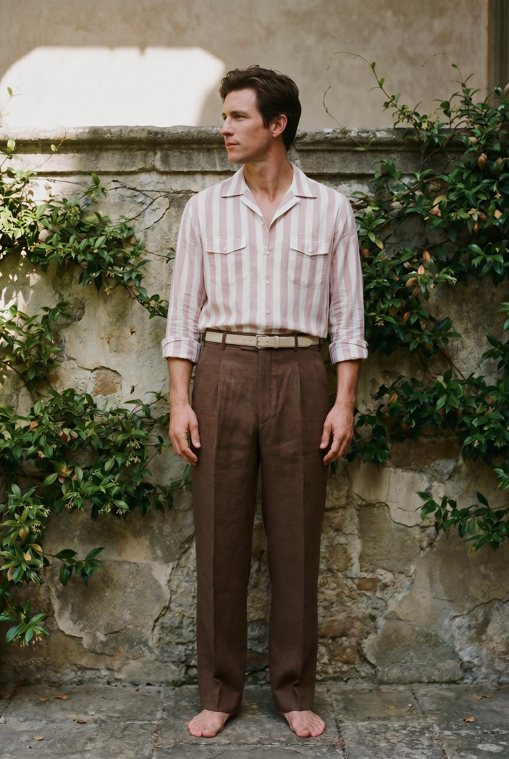 MTO - Pantalon en lin tabac Brisbane Moss