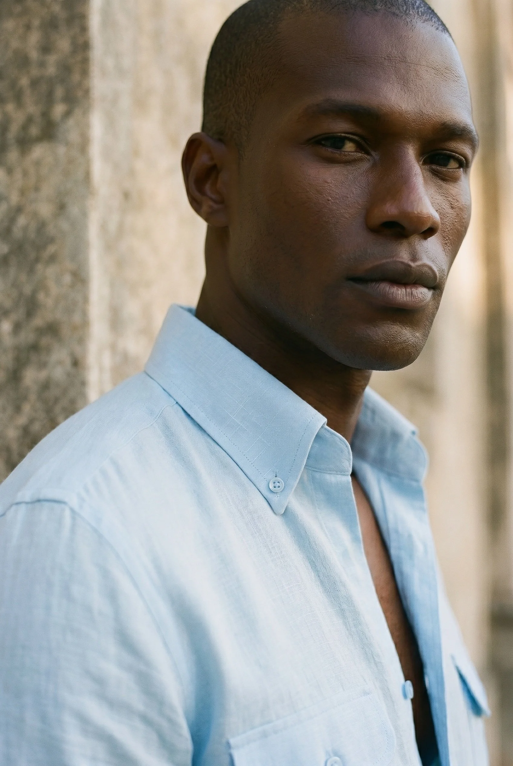 Chemise Portofino en lin bleu ciel uni