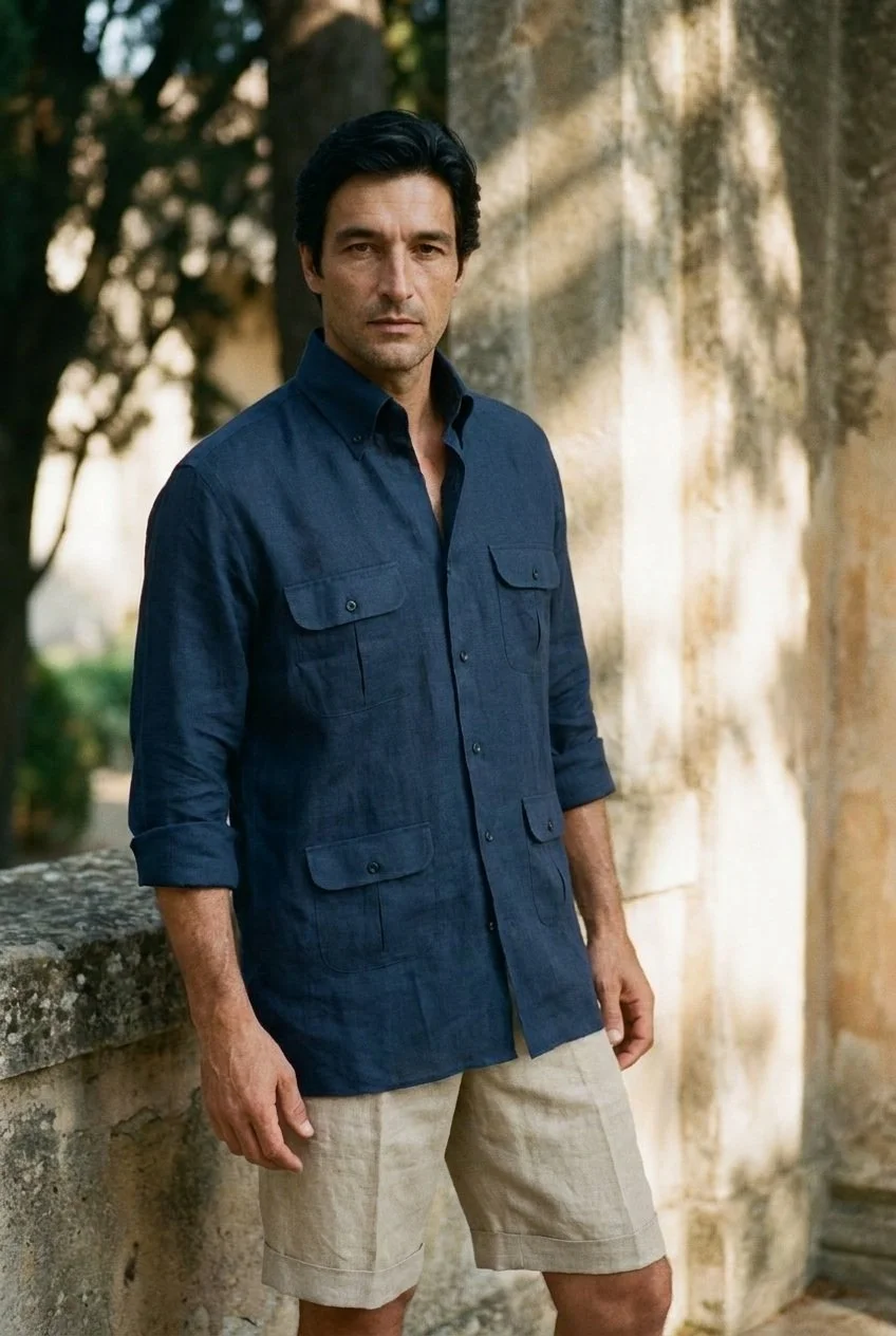 Chemise Portofino en lin bleu marine