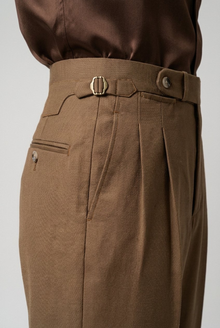 Pantalon brun en laine à ajusteurs