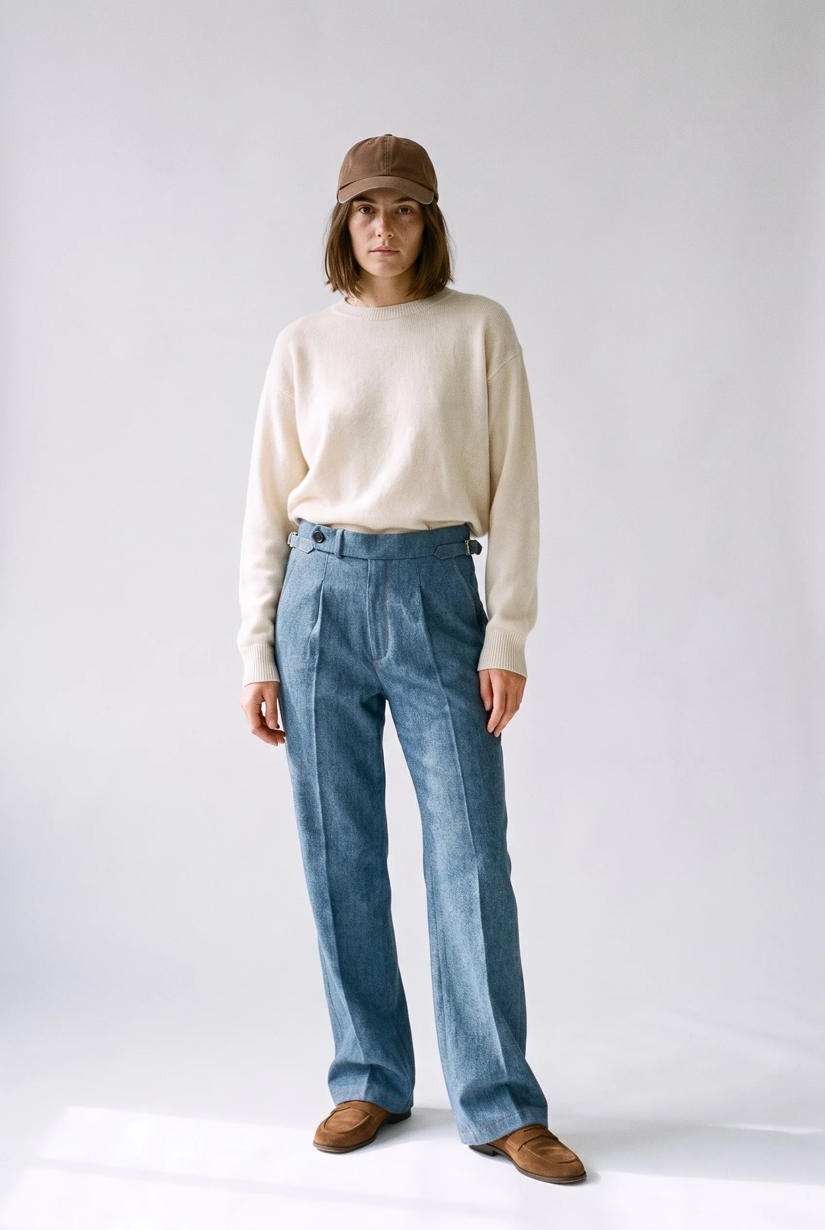 Pantalon en denim à surpiqûres orange