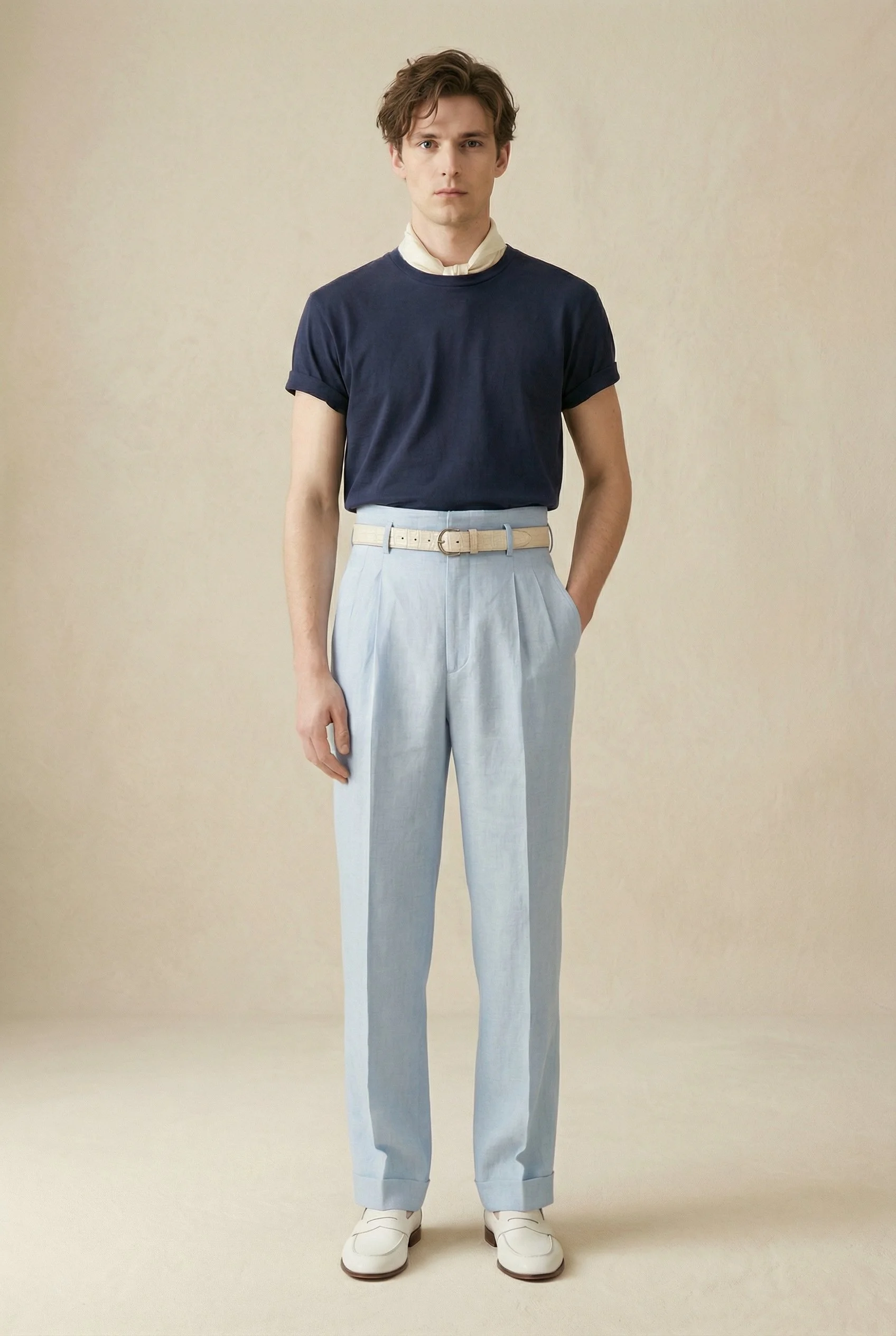 Pantalon en lin bleu ciel Brisbane Moss