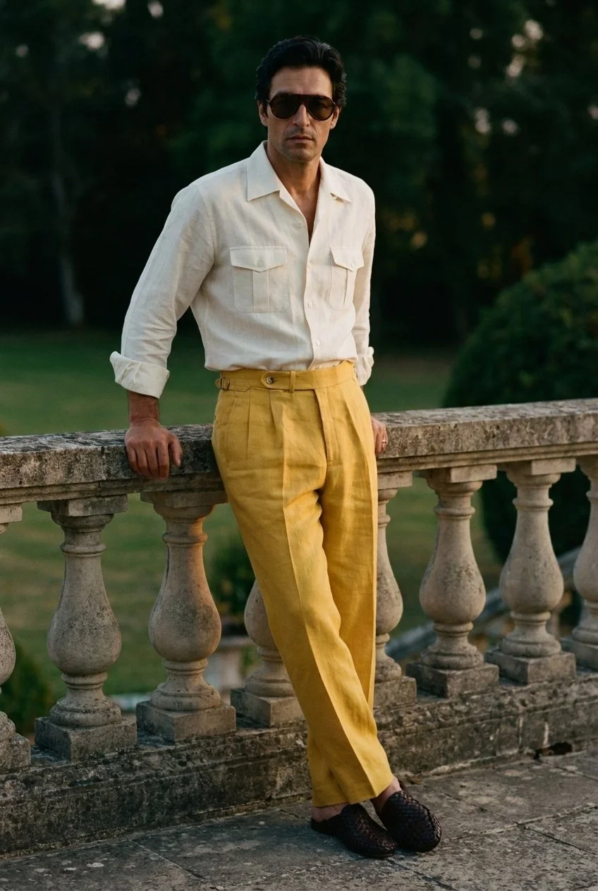 Pantalon en lin jaune safran